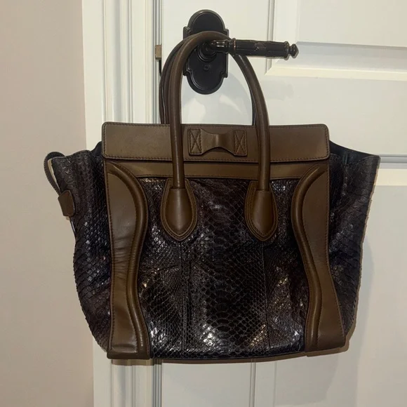 Celine Dark Brown Python Tote - Picture 2 of 4